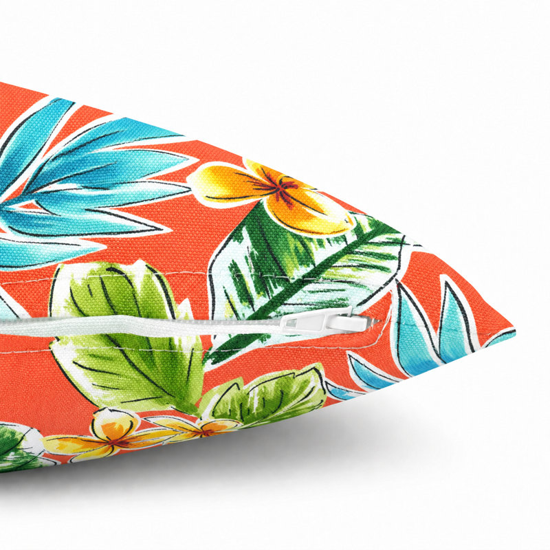 Coussin décoratif intérieur / extérieur l 18 po x L 18 po, Blue/Pink Leaves & Flowers