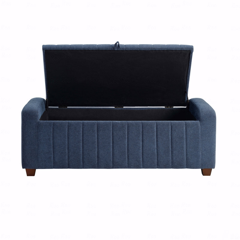 Piedmont 50" Modern & Contemporary Boucle Storage Bench with Integrated Interior Storage, Stylish Solid Wood Legs, Blue