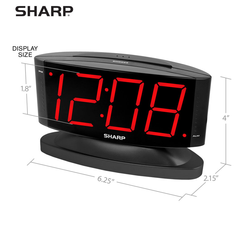 Sharp LED Digital Alarm Clock, Red LED Display, Swivel Base, Black
