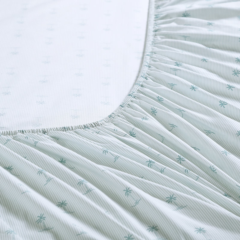 Kew Palms Blue Queen Cotton Percale Sheet Set