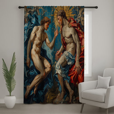 Renaissance Style Painting Window Curtains, Religious Sheer & Blockout Curtains - 1 Panel