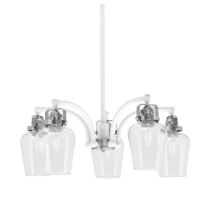 Lustre 5 lumières avec verre transparent 5 "Easton, Blanc / nickel brossé