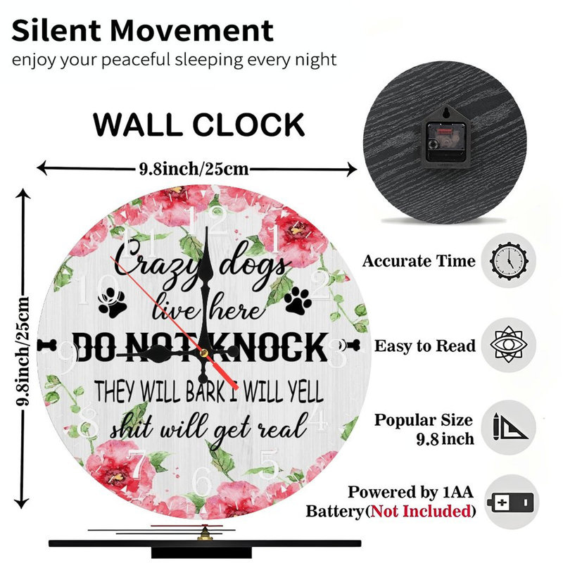 Horloge murale en bois 10 po, mouvement silencieux, à piles (piles AA non incluses), décor artistique, parfait pour les décorations