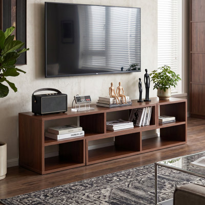 Modern Minimalist Dark Walnut Engineered Wood Modular TV Stand with Open Storage, Media Console for Living Room & Bedroom