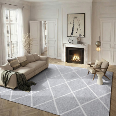 Tapis géométrique gris clair / blanc