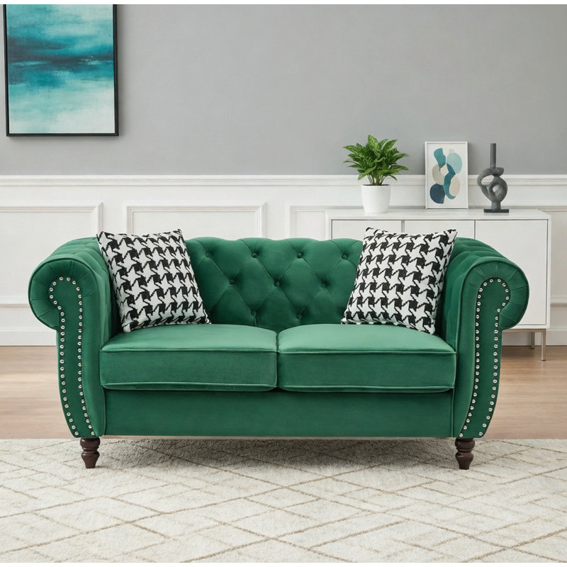 Canapé 65 po en tissu d'ameublement Chesterfield, 65 pouces