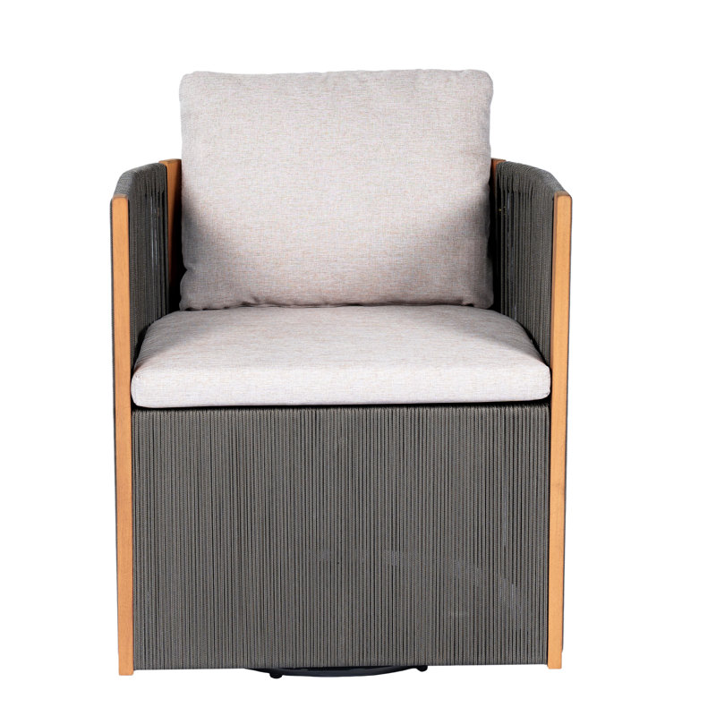 Chaise longue de patio en bois massif et osier Marisol, Coussin beige / corde grise