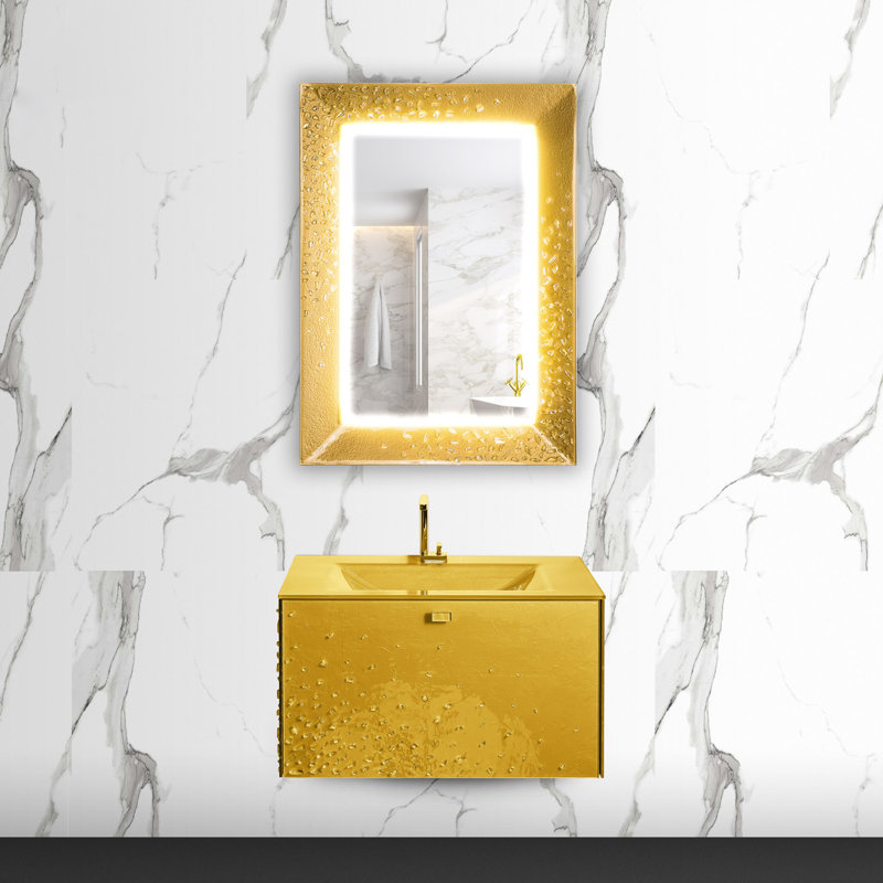 Miroir de salle de bain Glam, 38,6 po x 27,6 po, Or