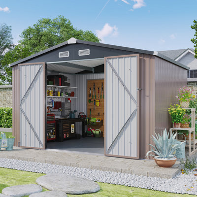 10x8 ft Heavy-Duty Galvanized Steel Outdoor Storage Shed with Floor