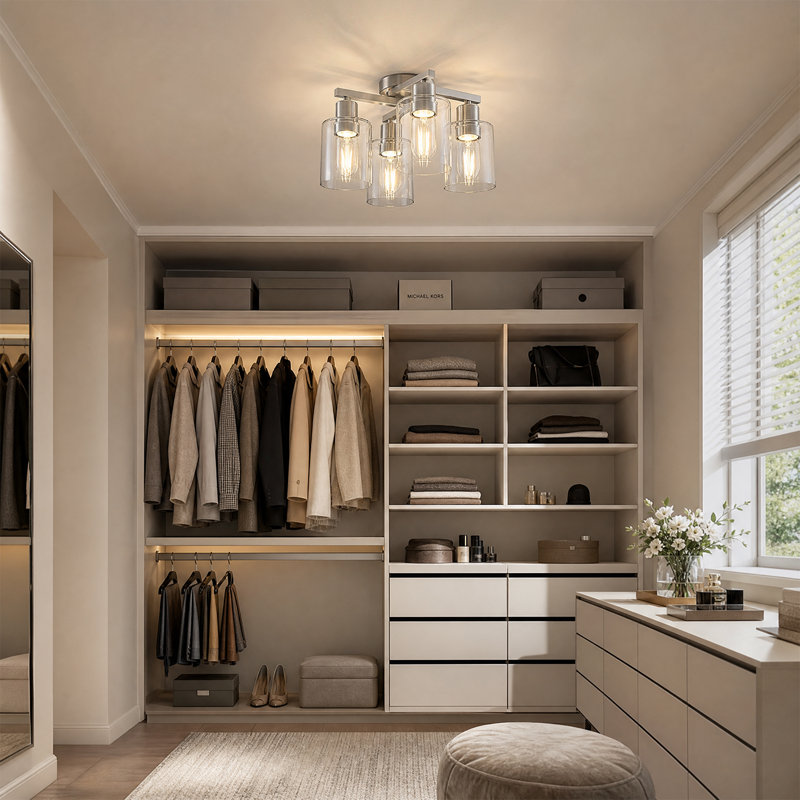 Lustre encastré moderne à 4 lumières avec variateur, Nickel