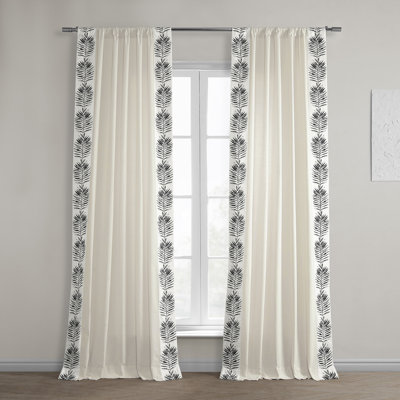 Semi Sheer Curtains for Bedroom - Solid Cotton Bordered Window Curtains Single Panel Drape