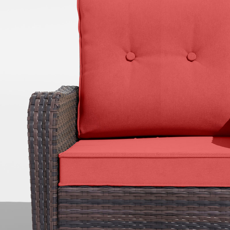 Elyes 4-Person Rocking Swivel Rattan Chair Set With Coffee Table And Outdoor Smokeless Fire Pit, Red