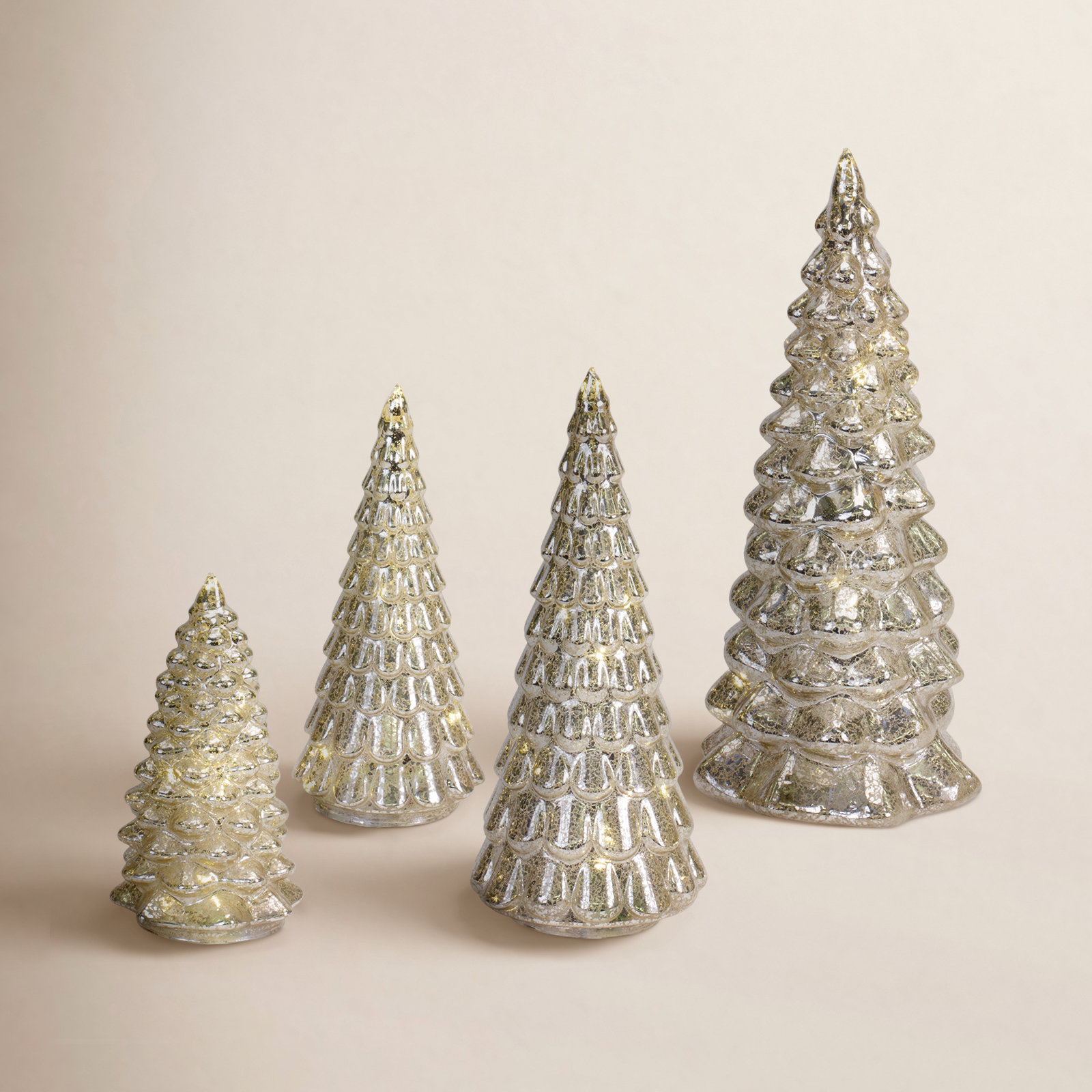 4-Piece Lighted Glass Tabletop Tree Set
