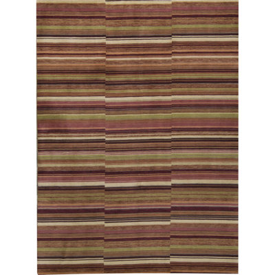 Gabbeh Wool Striped Area Rug in Orange/Dark Brown/Green/Beige