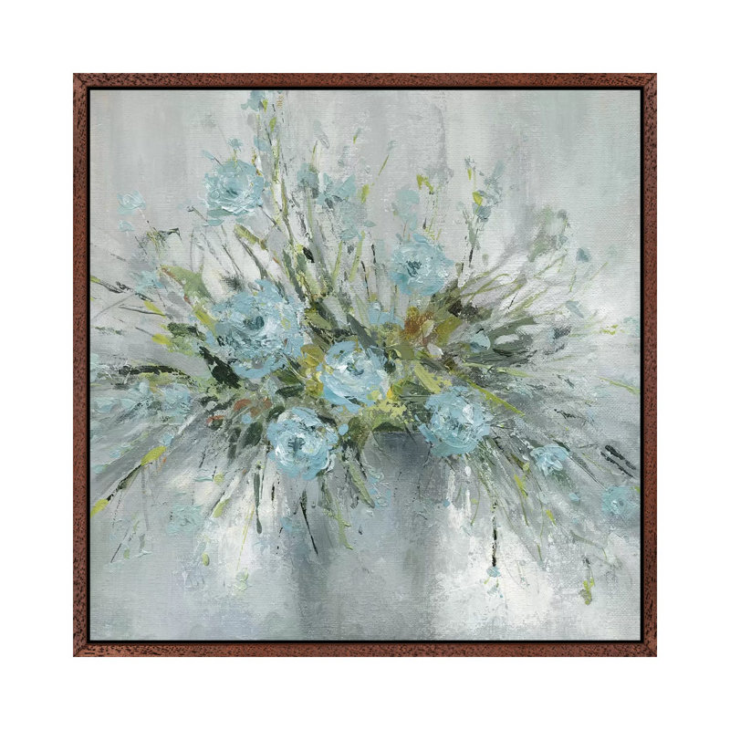 Blue Bouquet III by Carol Robinson - Painting on Canvas, 66.04 cm H x 66.04 cm W, Classic Brown Wood Framed