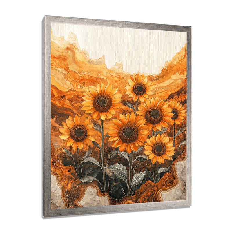 Druann - Floral Wall Art Prints, Argent argent, H 32 po x l 24 po, Reproduction encadrée d'une seule photo