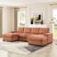 Canapé modulaire moderne avec repose-pieds et rangement, revêtement en velours côtelé, mobilier orange avec 2 repose-pieds, tissu, pieds noirs