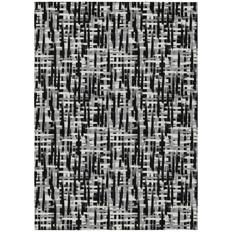Tapis intérieur noir lavable abstrait 9 pi x 12 pi