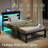 Twin Size Heavy Duty Platform Bed Frame with Headboard, USB Charging & LED Lights, Steel Slats, Black-730070434-730070436