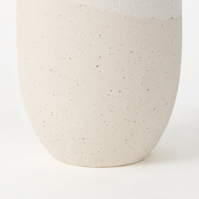 14" Cream Abstract Cylinder Ceramic Table Vase, 14" H x 6" W x 6" D