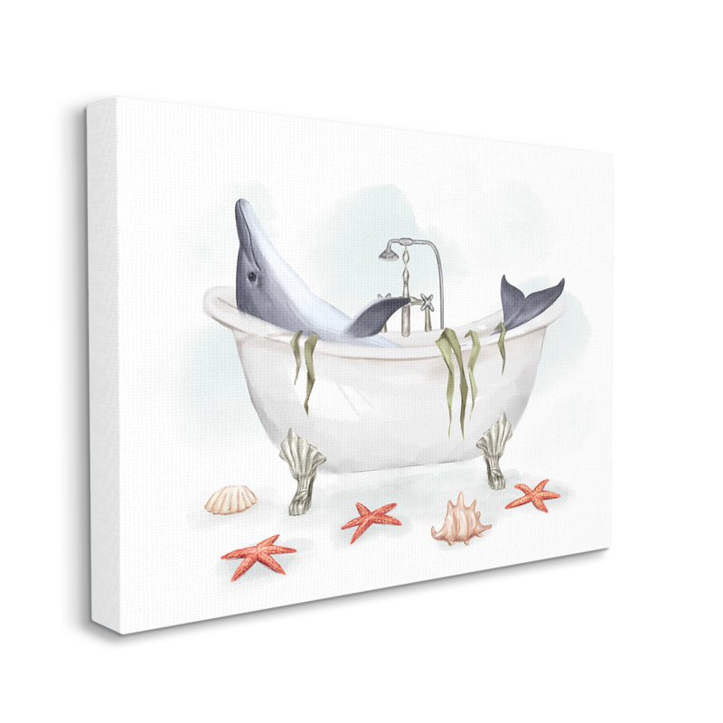 «Dolphin Lounging in Bath Tub Nautical Shells», art mural sur toile tendue par Ziwei Li, Toile tendue, H 16 po x l 20 po