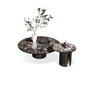 Marble with Bronze Pedestal Bases Round Nesting Coffee Table Set
