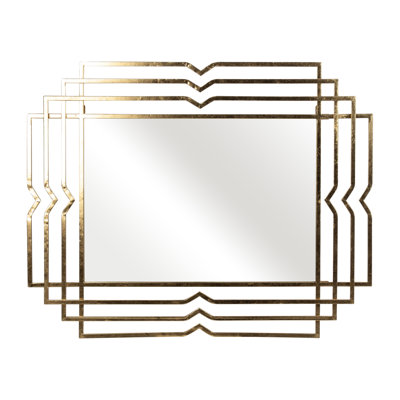 Mirror Metal Glass Iron Geometric Layered Frame 40" Gold Finish Wall Decor for Home Office Bedroom Living Room