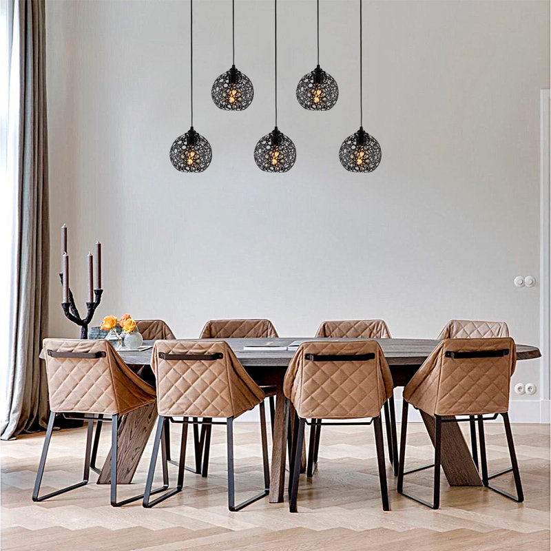 Modern Black Chandelier, Adjustable Height, Metal Body, 46.9 x 6.0 x 4.0 inches | 4.7 ft Height, 5 x E27 Socket (Max 40W) | Elegant Design for Dining Room & Living Spaces, IP20 Rated, Stylish & Functional Lighting Solution