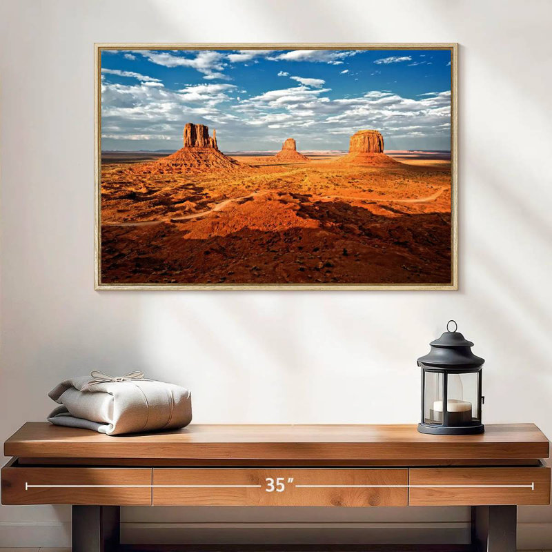 Monument Valley I, 25 po x 17 po, Cadre flottant en bois naturel