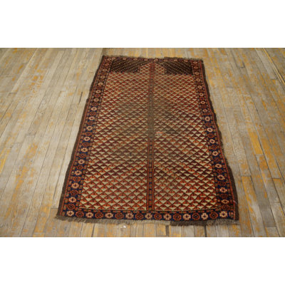 Tribal Geometric Antique Small Scatter Size Wool Ersari Beshir Muslim Prayer Rug