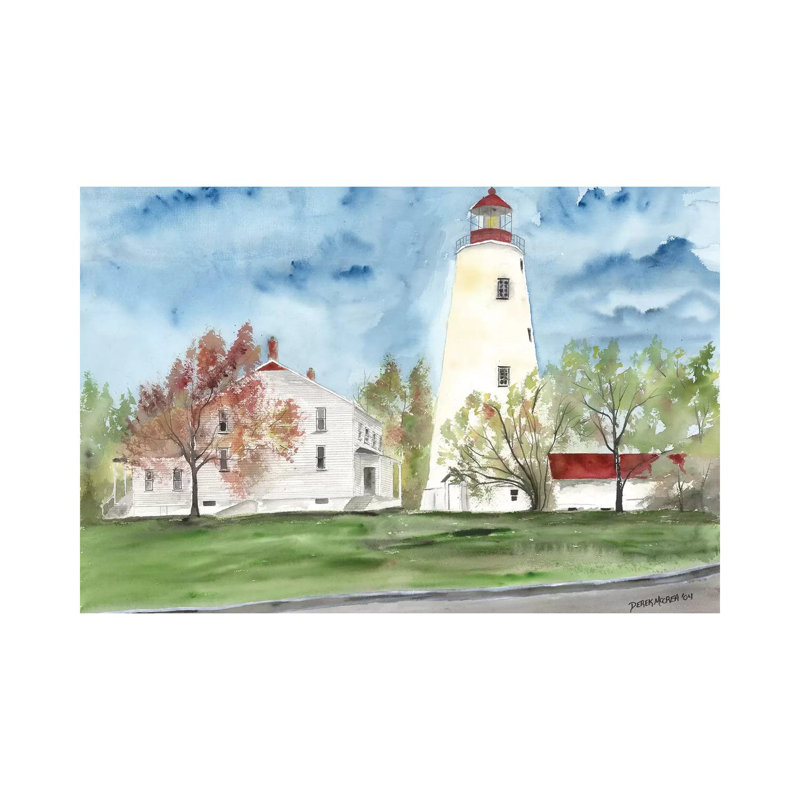 Sandy Hook Lighthouse by Derek McCrea - Wrapped Canvas Painting, 20.32 cm H x 30.48 cm W