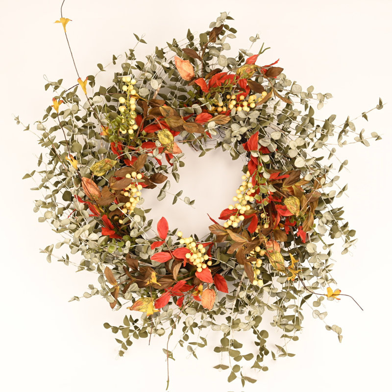 26" Fall Winter Mini Eucalyptus Berry Wreath for Front Door