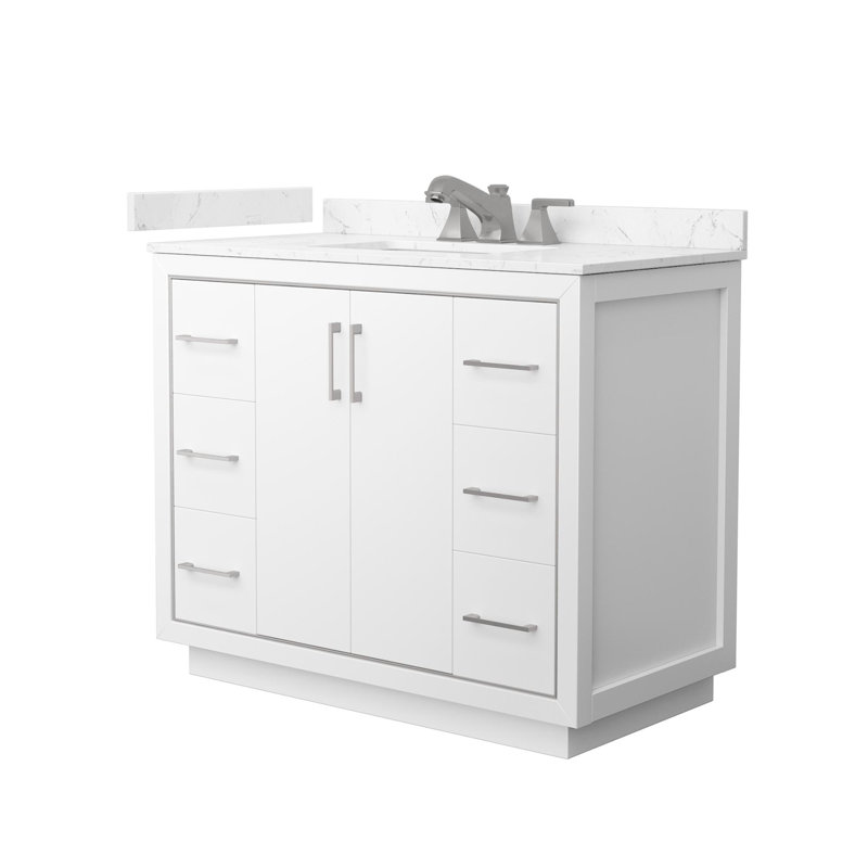 Meuble-lavabo simple autoportant 42 po avec plateau en marbre Icon, Blanc, Nickel brossé