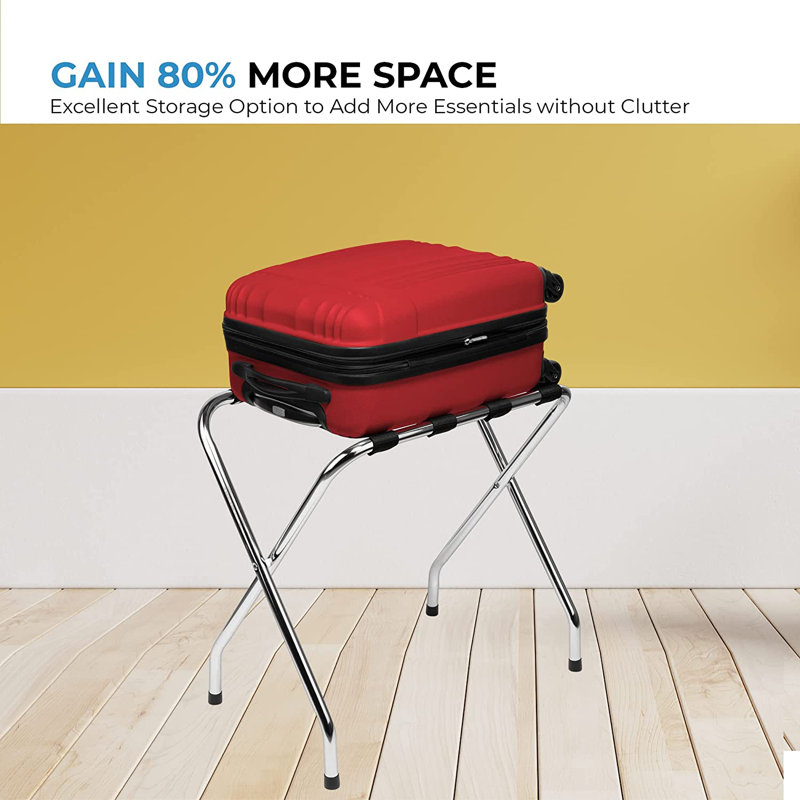 USTECH Chrome Foldable Luggage Rack with Black Straps