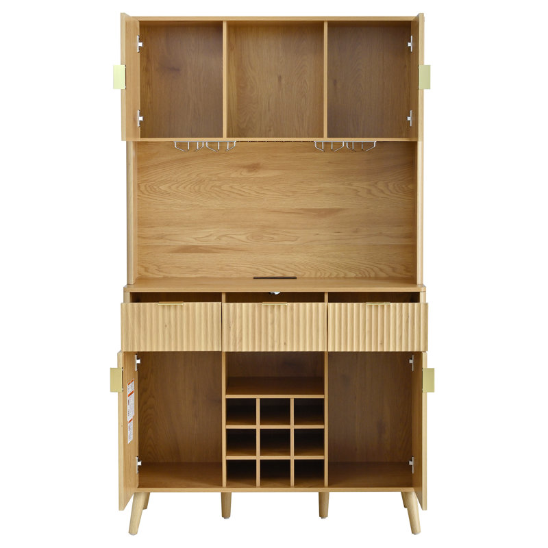 Meuble de cuisine ou de bar de 183 cm de haut avec prise électrique et éclairage DEL, rangement pour bouteilles de vin avec casier à neuf compartiments, buffet multifonctionnel pour salle à manger et couloir.