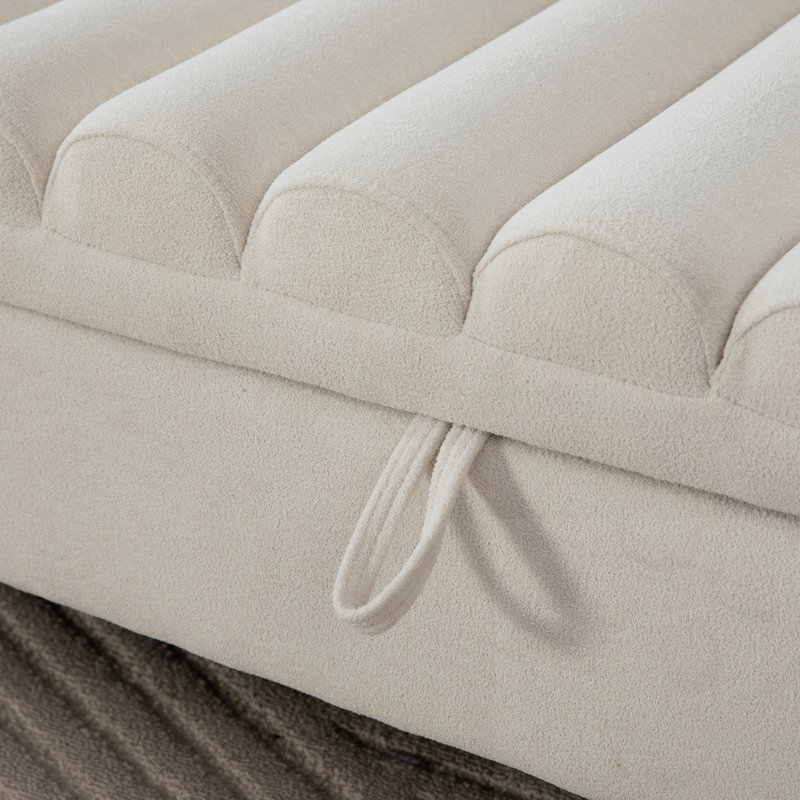 Upholstered Storage Bench With Rolled Armrest, Beige