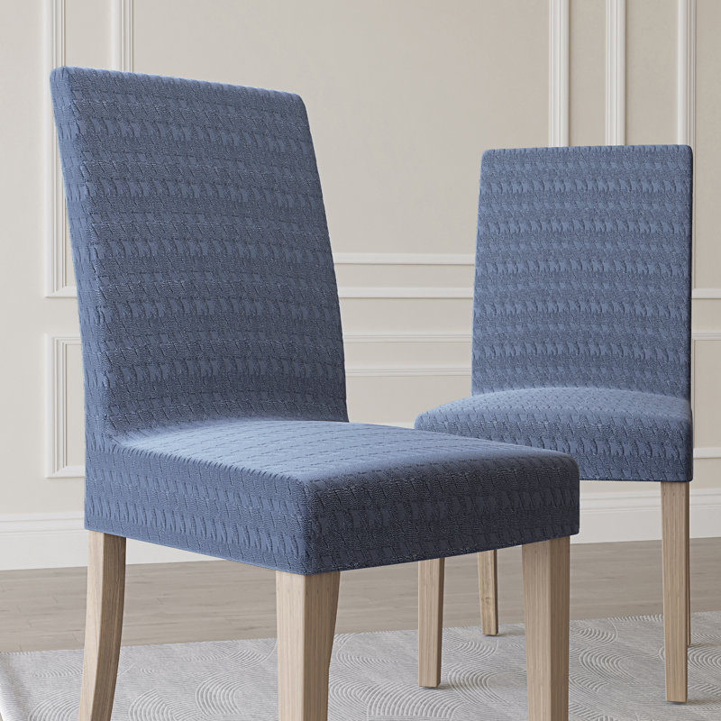 Sparta Houndstooth Textured Stretch Fit Elastic Dining Chair Slipcover, Blue Polyester