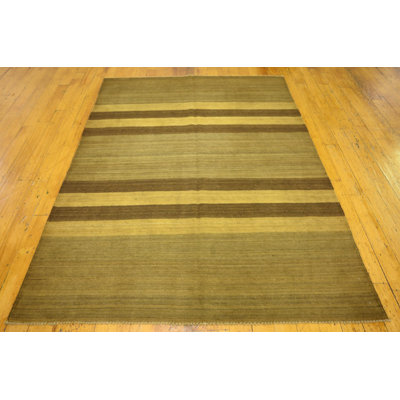 Tapis de la surface en laine 5 pi x 6 pi 11 po one-of-kind à la main noué la new age brown Warminster