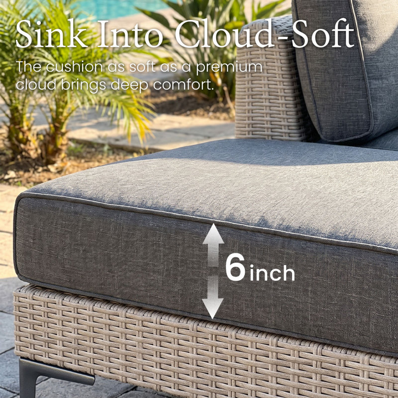  Ensemble de conversation pour canapé modulaire d'extérieur en osier 5 pièces avec conversation et coussins épais pour la pelouse et le jardin