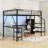 Metal Loft Bed With Open Wardrobe, LED Light, Desk, Charing Station And Storage Stair-118659724-116532767