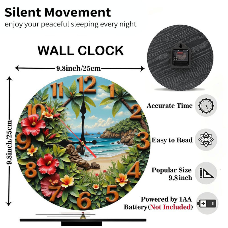 Horloge murale hibiscus tropical
