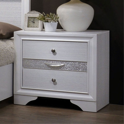 Table de chevet contemporaine 1Pc avec finition blanche et détails argentés