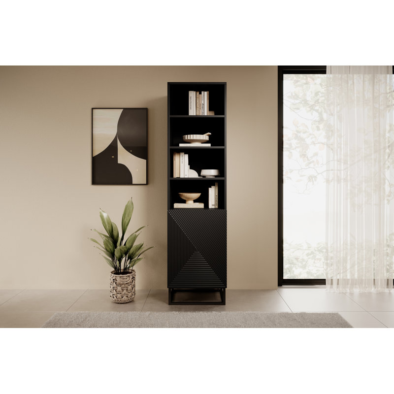 Azjon 190cm H x 50cm W Standard Bookcase, Black