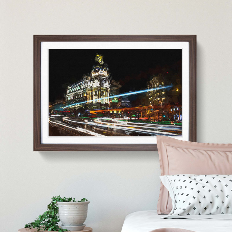 Nigh time in Madrid Spain in Abstract - Picture Frame Graphic Art Print, 27cm H x 36cm W x 2cm D, Walnut Framed