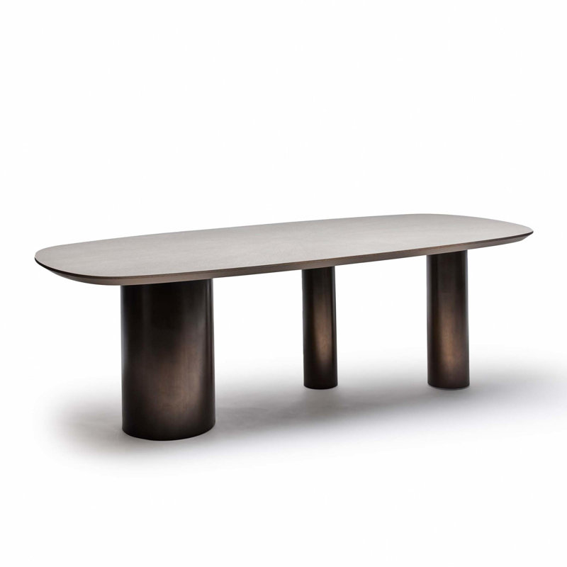 Becket Oak Oval Solid Wood Top Metal Base Dining Table, Cliffside Gray