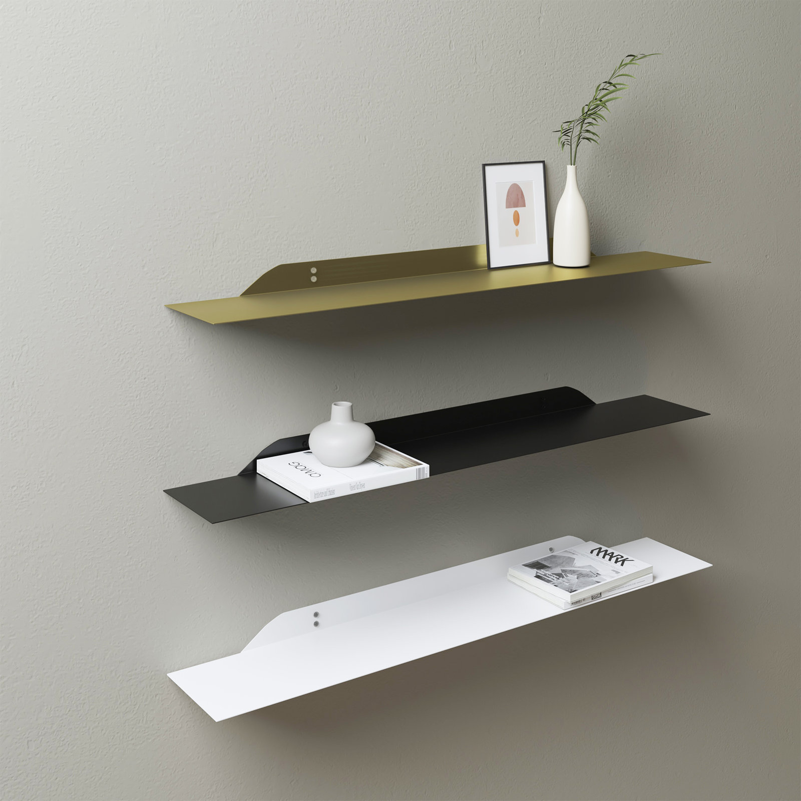 Maja Metal Floating Shelf, White, 1.75" H x 36" W x 6" D