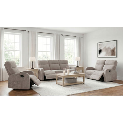 Camecia 3-Piece Chenille Manual Reclining Sofa Set Sand