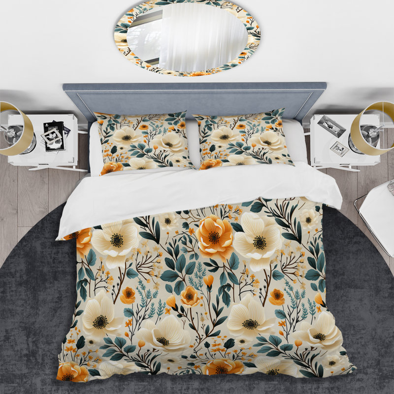 Ensemble de housse de couette Boho Earthy Blooms Poppies Garden I - Floral, Housse de couette pour très grand lit et 2 très