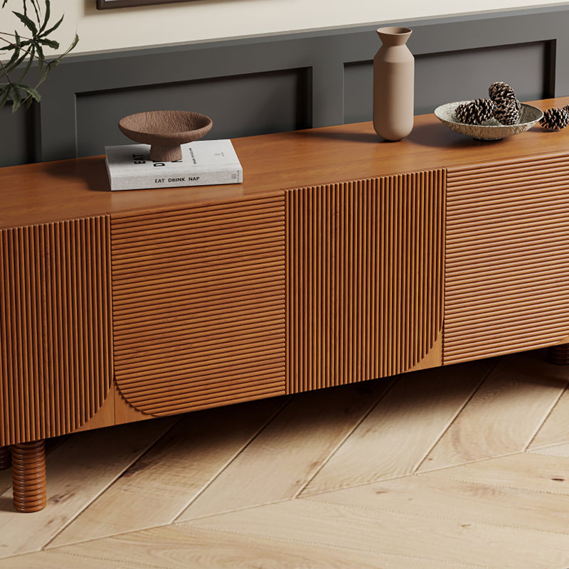 71" Solid Wood Texture Media Console TV Stand, Brown