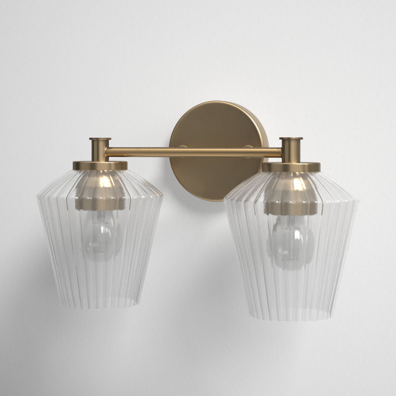 Brass 2-Light Ribbed Glass Vanity Fixture